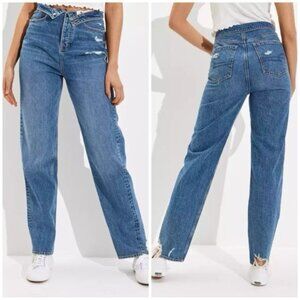 American Eagle Fold Over Straight Leg Distressed Jeans